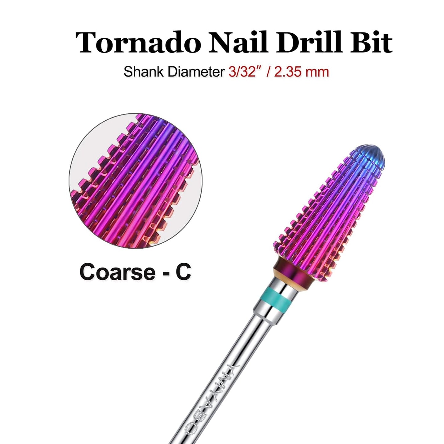 Nail Drill Bit,Professional 3/32" Purple Tornado Carbide Tungsten Multifunction Bits， Fast Remove for Hard Gel and Acrylic, Manicure Pedicure Cuticle Nail Polishing Tool-Coarse