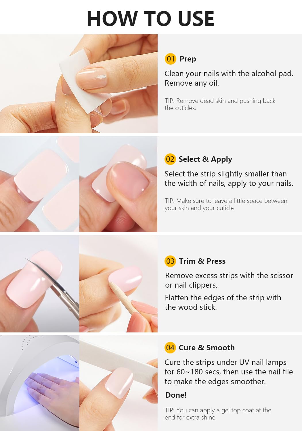 Semi Cured Gel Nail Strips (White Checkered), French, 20 Pcs Gel Nail Wraps, Stickers, UV Light Required, Salon Quality, Long Lasting