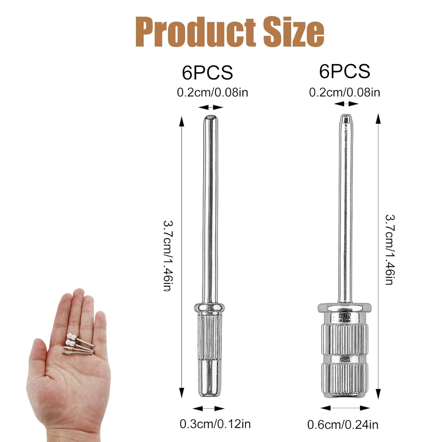 12 Pack Mandrel Nail Drill Bits, 3/32 Inch Shank Electric File Mandrel Bit Heads for Acrylic Nails, Manicure and Pedicure Drill Tools for Home Salon and Spa Nail Machines (3.1mm & 6mm)