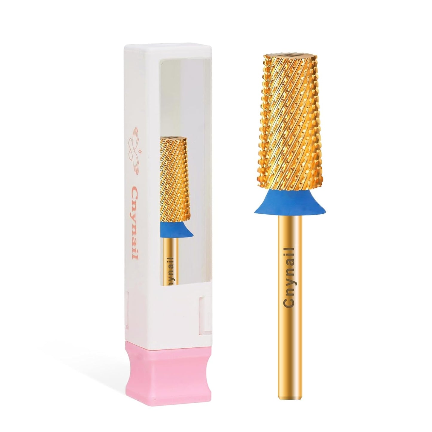 3/32" Large Tapered Barrel Flat Bit Tungsten Carbide Nail Drill Bit Safety Bit for Gel & Acrylic Removal, 2- Way Rotating Efile Tip, Salon Electric File Accessory (M Girt, Gold)