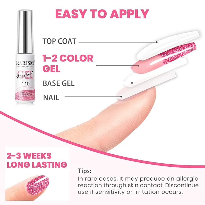 RARJSM Gel Liner Nail Art Reflective Glitter Gel Nail Polish Thin Brush Silver Neon Hot Pink Flash Diamond PaintedGel 2PCS Set Soak off Curing Requires 8ml for Home Salon Diy Nail Design Decoration