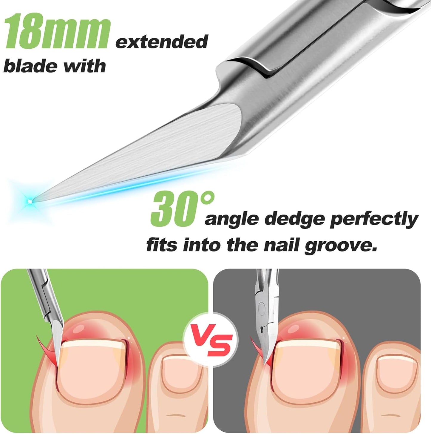 Ingrown Toenail Clippers for Thick Toe Nails, Straight Nail Clippers for Men, Heavy Duty Toe Nail Clippers with Soft Handle, Ultra Sharp Stainless Steel Fingernail Clippers with PU Leather Pouch