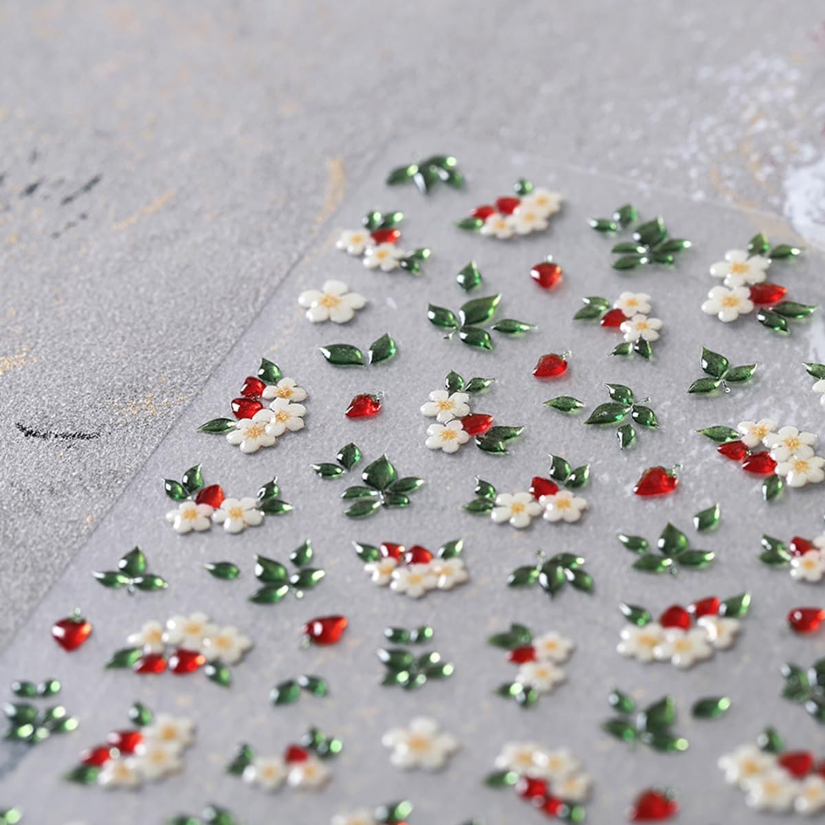 1 Sheets White Flower Nail Stickers for Nail Art Spring Flowers Nail Art Stickers 5d Embossed Floral Nail Decals Self-Adhesive Green Leaf Nail Designs Supplies for Women Girls Manicure Decor