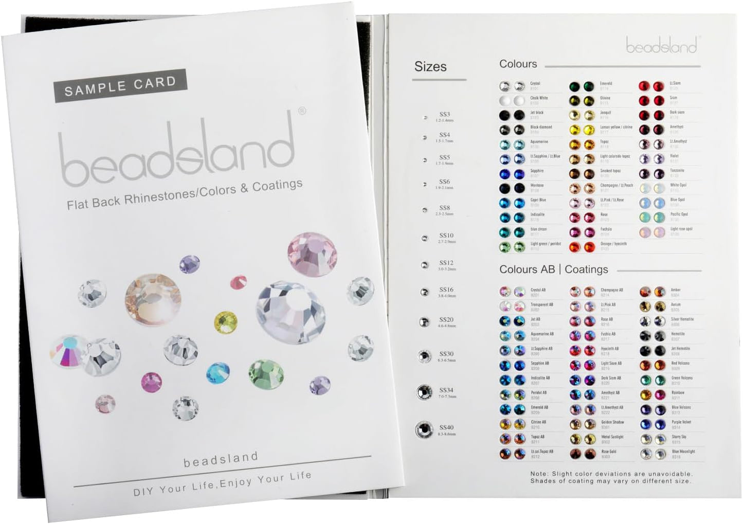Beadsland Flat Back Rhinestones Sample Card Color Chart