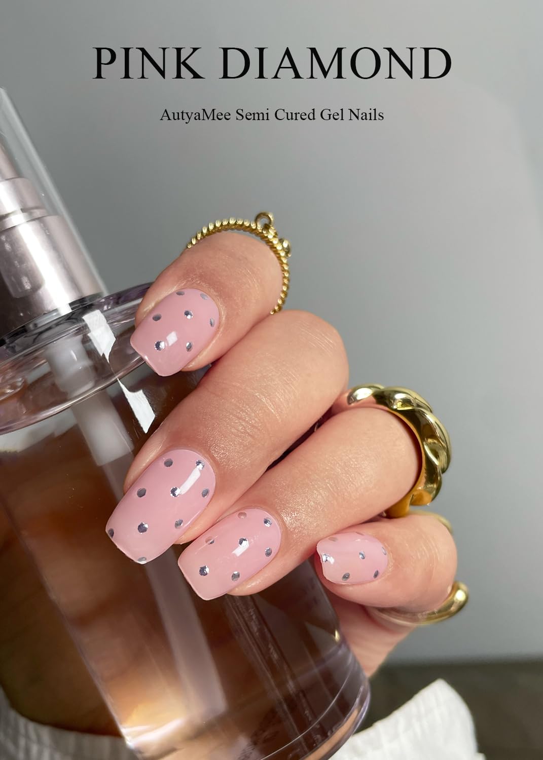 Semi Cured Gel Nail Strips (Pink Diamond), 20 Pcs Gel Nail Wraps, Stickers, UV Light Required, Salon Quality, Long Lasting