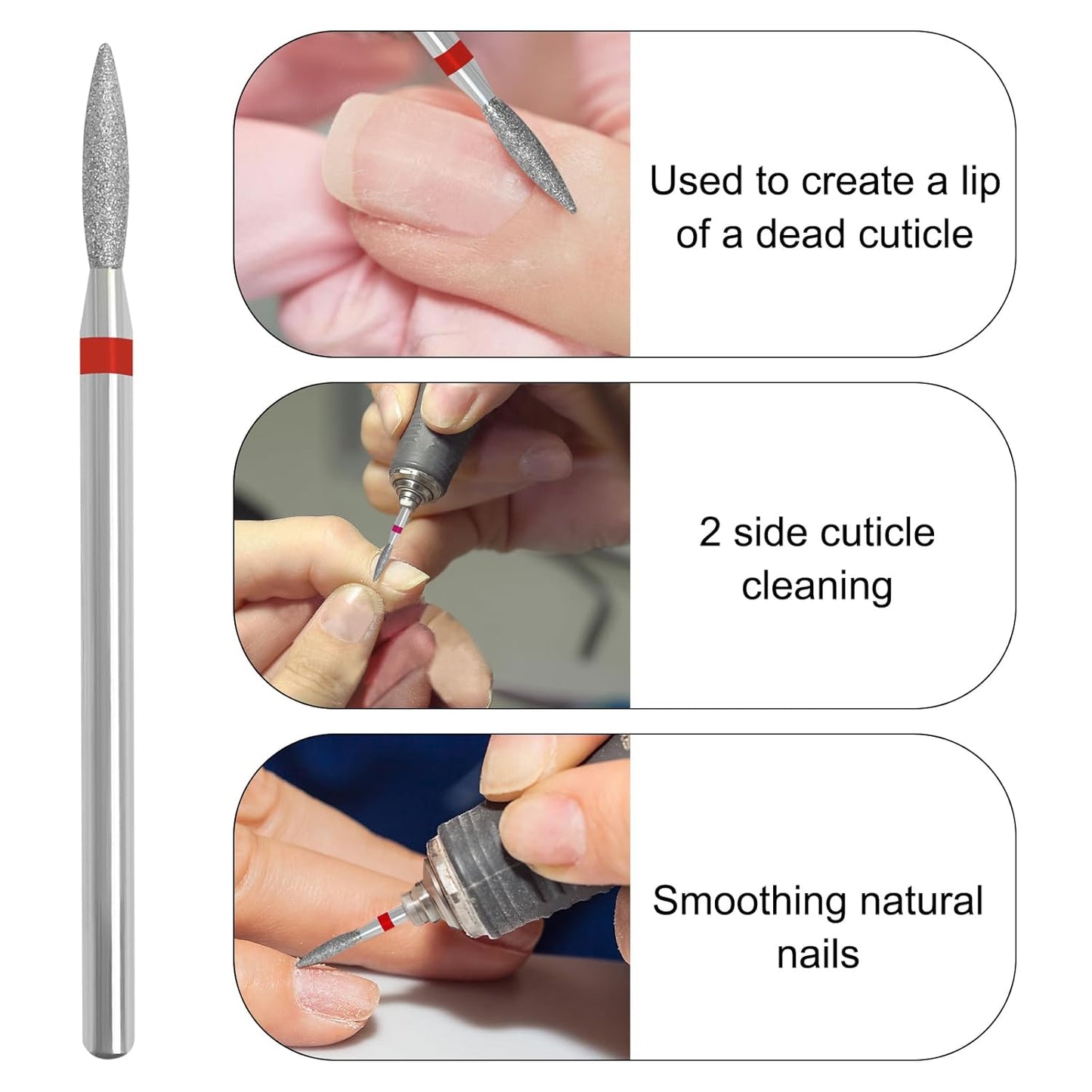 E-File Nail Drill bit with Case for Manicure and Pedicure, Russian Electric File bits, Diamond, Flame (Drop), Non Painful Efile for Nail Salon Manicure(Fine)