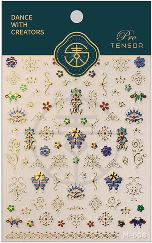 Gold Flower 5D Embossed Retro Nail Stickers - Luxury Lace Self-Adhesive Decals for Nail Art Design - Manicure Decoration Supplies for Women