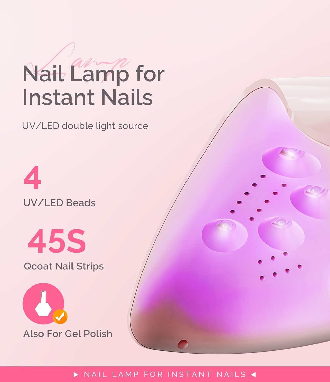 MelodySusie Starter-Friendly LED UV Nail Lamp with 2 Timers, Pocket-Sized for Handheld & Desktop Use, P-art04 UV Light for Gel Nail Especially Instant Nails, Base/top Coat & Half-Cured Gel (Pink)