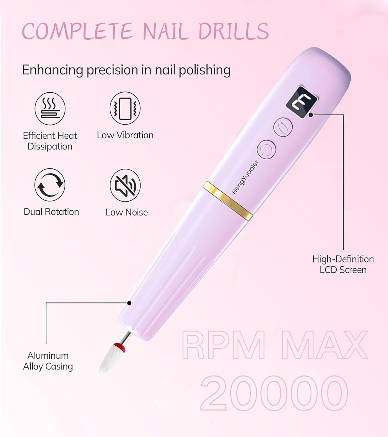 Electric Nail Drill Machine File Efile Set for Acrylic Gel Nails Portable Nail Drill Machine Kit Rechargeable Pedicure Tools for Hand Feet Manicure Pedicure Tools Polishing Set (Purple)