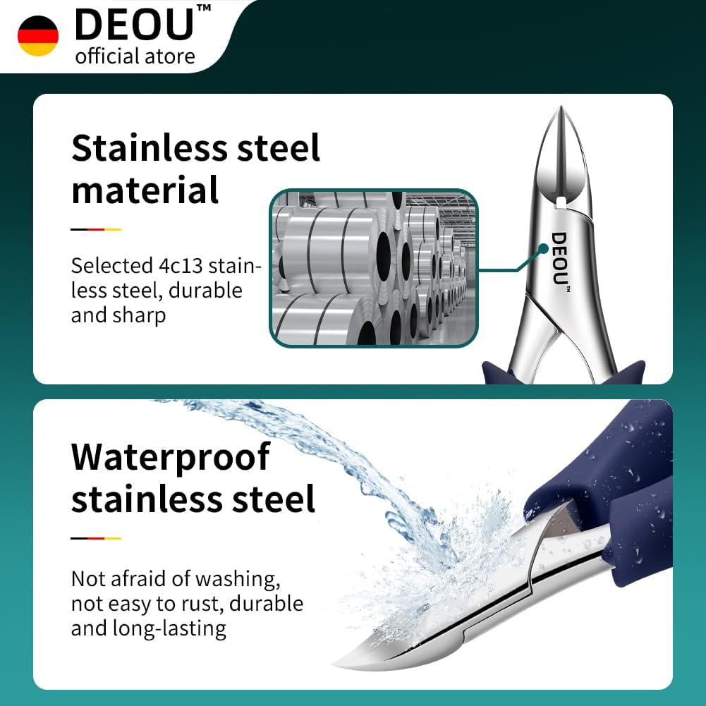 DEOU Podiatrist Toenail Clippers Ingrown Toenail Tools for Thick Nails and Inlaid Nails,Manicure and Pedicure Clippers,Heavy Duty Nail Clippers, Pedicure Tools (Dark Blue+Nail Remover)