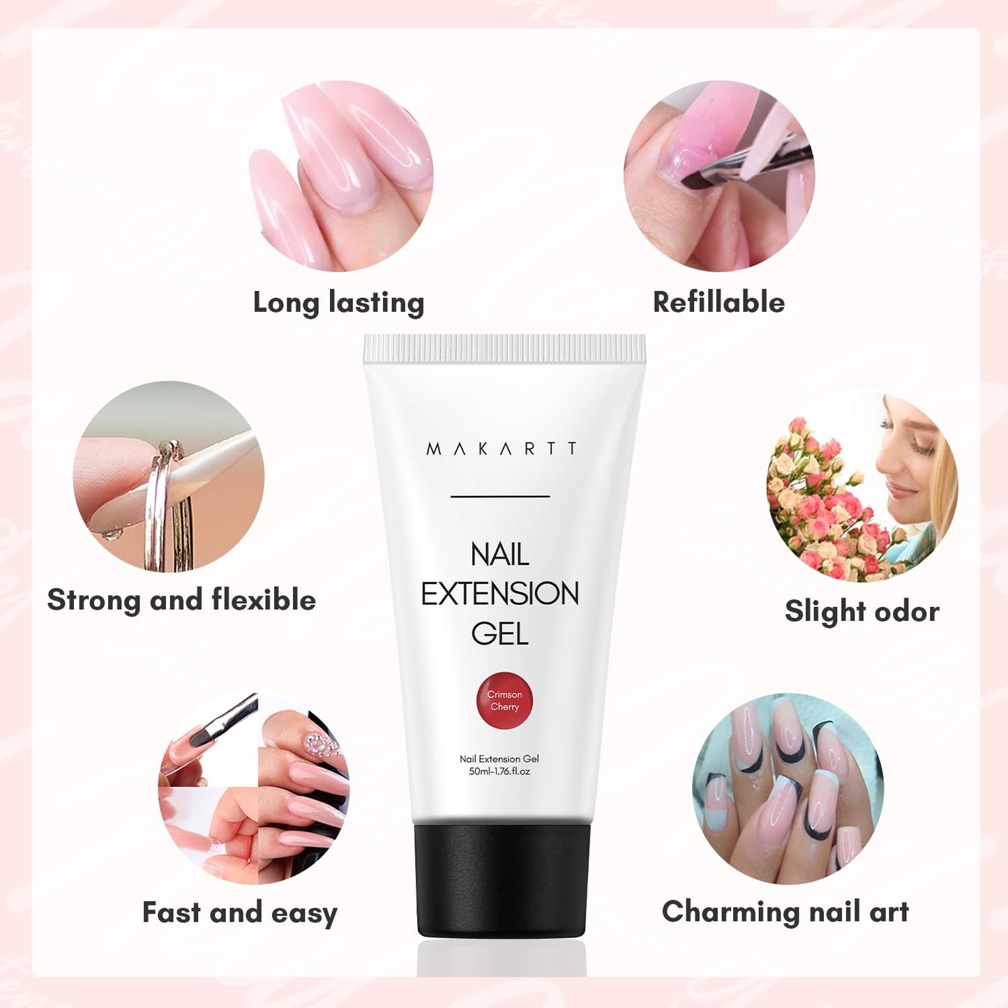 Makartt Poly Nail Gel 50ML Large Capacity, Red, Strong Builder for Extension Strengthener 3D Diy, Resistent Hard Gels for Nails, Multifunctional Manicure Supplies Home Salon-Crimson Cherry