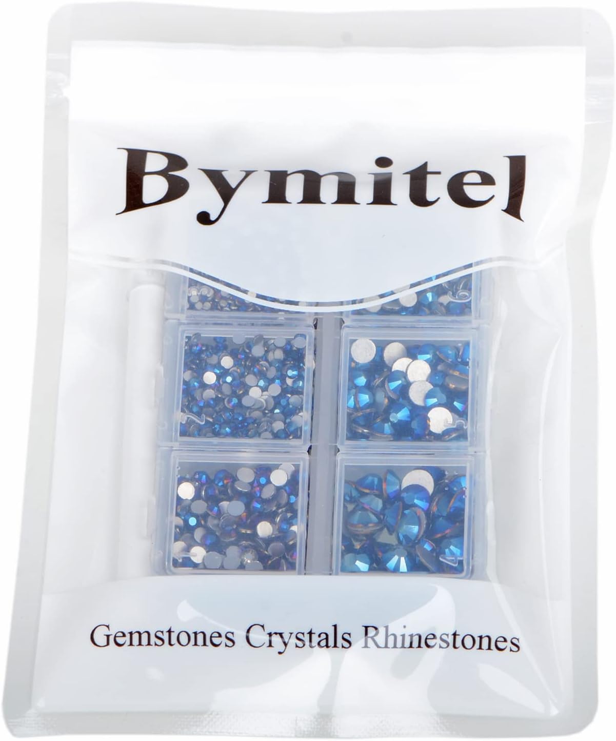 Bymitel 5000 Pieces 6 Mixed Sizes Glue Fix on Glass Rhinestones Round Crystal Gems Flatback for DIY Jewelry Making with one Picking Pen (6-Sizes 5000PCS, Mine Blue)