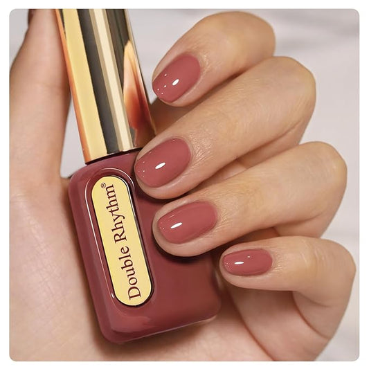 Double Rhythm 0.50 OZ Gel Polish Hema Free Same Color Same Bottle Golden Round Translucent Neutral Natural Milky 15 ML Jelly UV Polish Art DIY at Home (Brown Red-C1561)