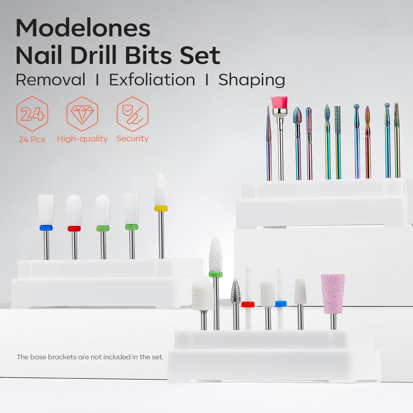 Modelones 24 Pcs Nail Drill Bit Set, 3/32” Ceramic Diamond Carbide Nail Drill Bits, Acrylic Gel Nail Bit Kit, Cuticle Remover Bits for Acrylic Gel Dip Powder Nail Manicure Pedicure