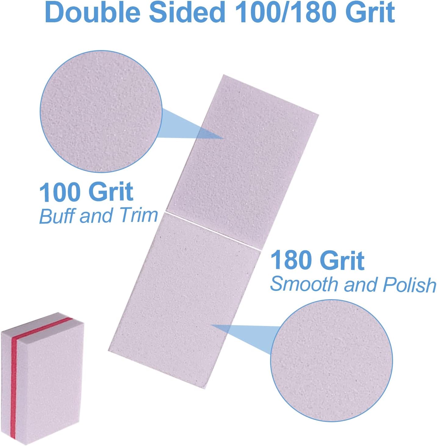 Nail Buffers (100 Pack), Mini Buffer Block Nail File for Acrylic Nails and Natural Nails, 100/180 Grit Nail Buffer Block Bulk Buffing Blocks for Nail Buff Professional Manicure File Blocks Set White