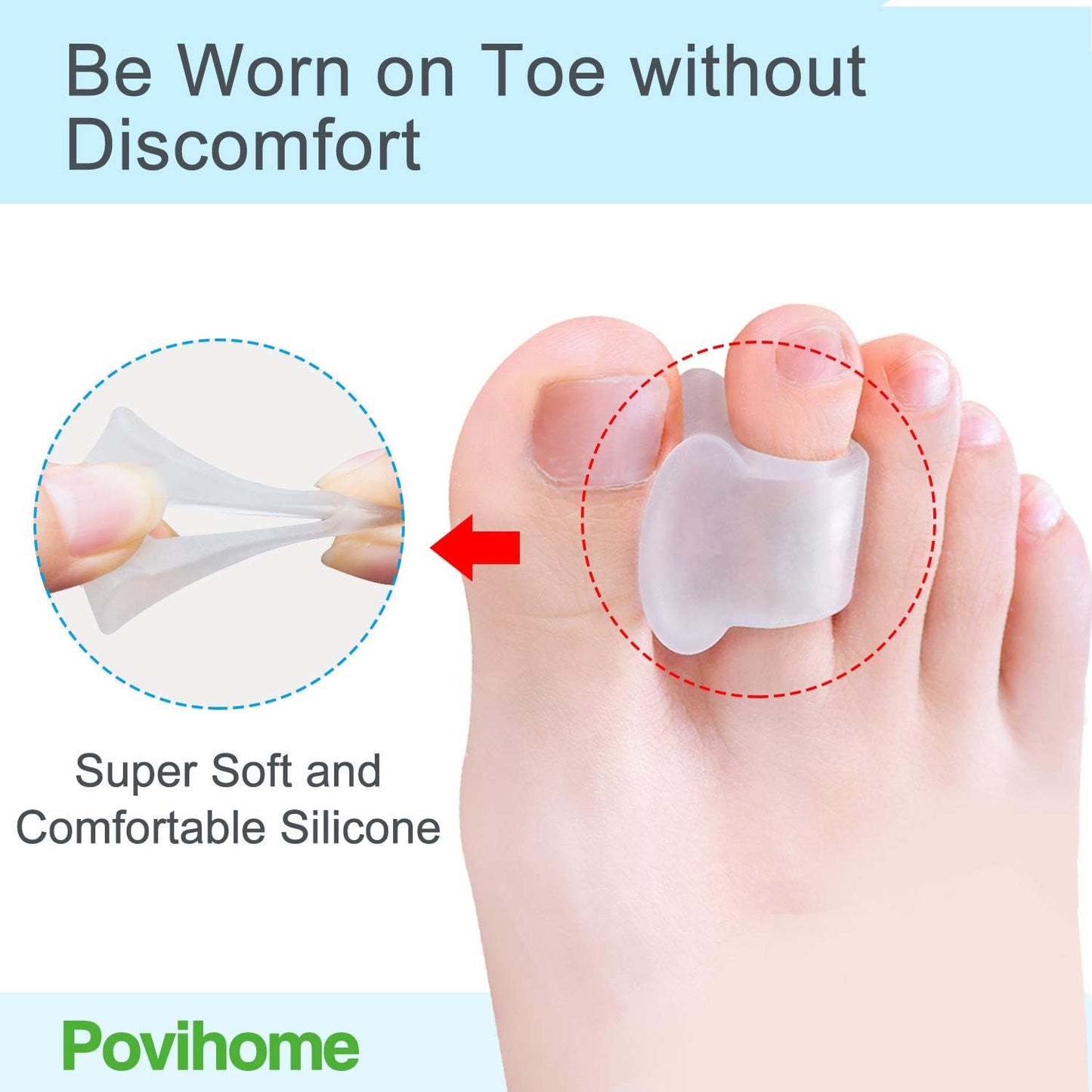 Povihome 10 Pack Clear Toe Spacers, Big Toe Separator (1st/2nd Toe), Bunion Corrector to Correct Big Toe Bunion, Overlapping Toes