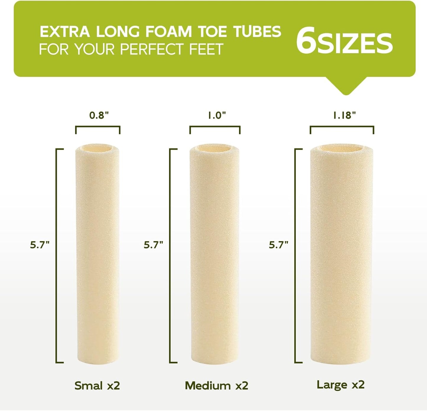Bukihome Cuttable Toe Tubes Sleeves - Foam Toe Protectors for Corns, Calluses, Blisters - Fabric & Breathable Gel Lining Toe Sleeve Protectors Relief Toe Pressure Pain - 6 Count, White