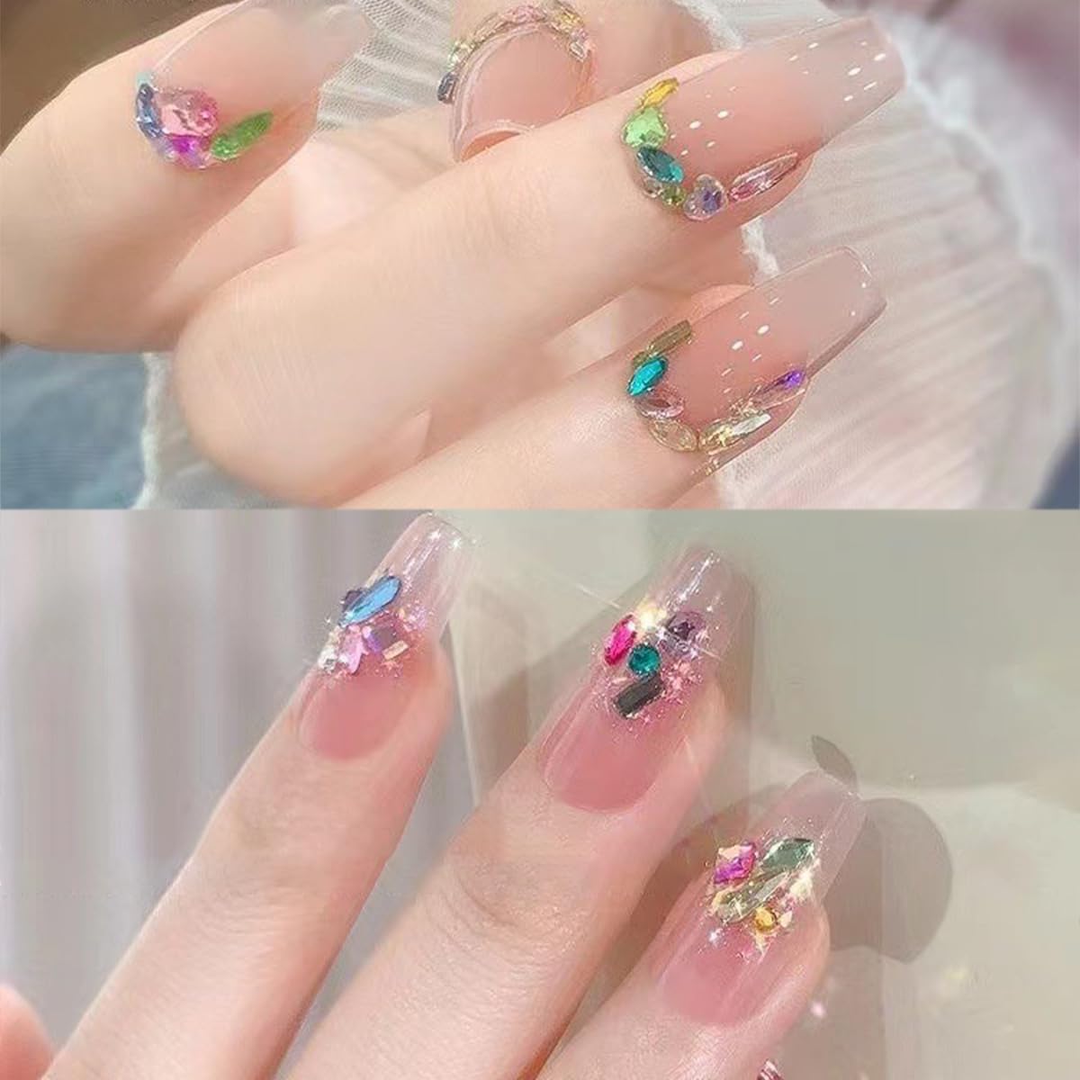 3000Pcs Colour Nail Charms 3D French Petite Nail Rhinestones Colorful Nail Gems Multi Shape Crystal Exquisite Mini Heart Star Glitter Nail Art Charms Cute Nail Supplies Decoration for Women Acrylic