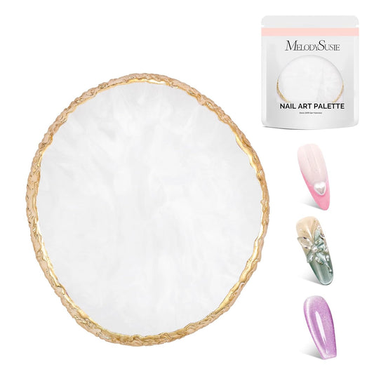 MelodySusie 1PC Round Shape Resin Nail Art Palette, Professional Color Mixing Board for Gel Polish, Acrylics, Pigment Blending, Salon and DIY Makeup Artist Tool, White