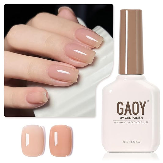 GAOY Nude Jelly Gel Nail Polish, 16ml Sheer Translucent Soak Off Gel Polish, UV Light Cure for Nail Art DIY at Home, 2176 Nude Tint