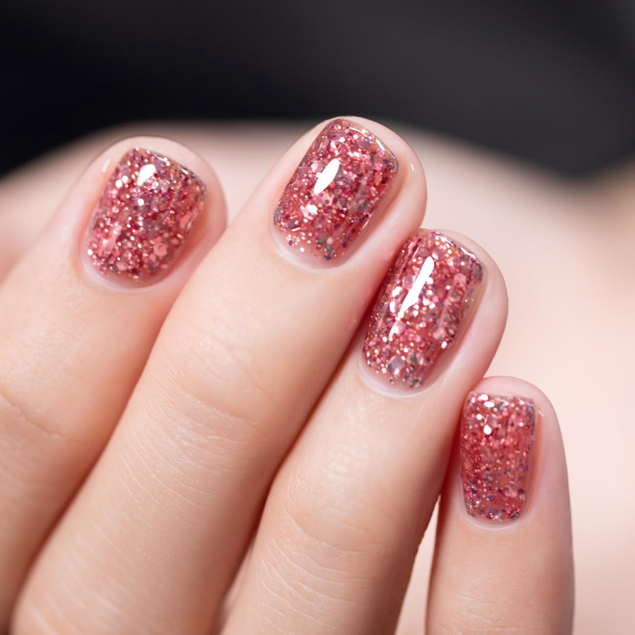 RARJSM Rose Glitter Gel Nail Polish Big Flakes Diamond Sparkly Chunky Rose Pink Shimmer Pigments Nail Gel Polish Soak off L e d U V Curing Required for Nail Art Salon Fall Winter Christmas Manicure