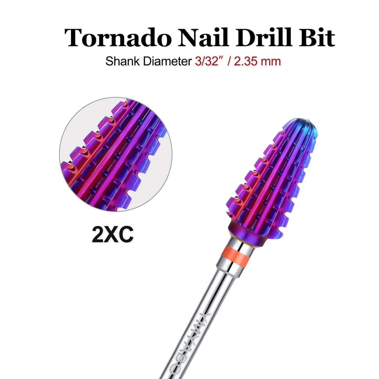 Nail Drill Bit,Professional 3/32" Purple Tornado Carbide Tungsten Multifunction Bits， Fast Remove for Hard Gel and Acrylic, Manicure Pedicure Cuticle Nail Polishing Tool-2XC