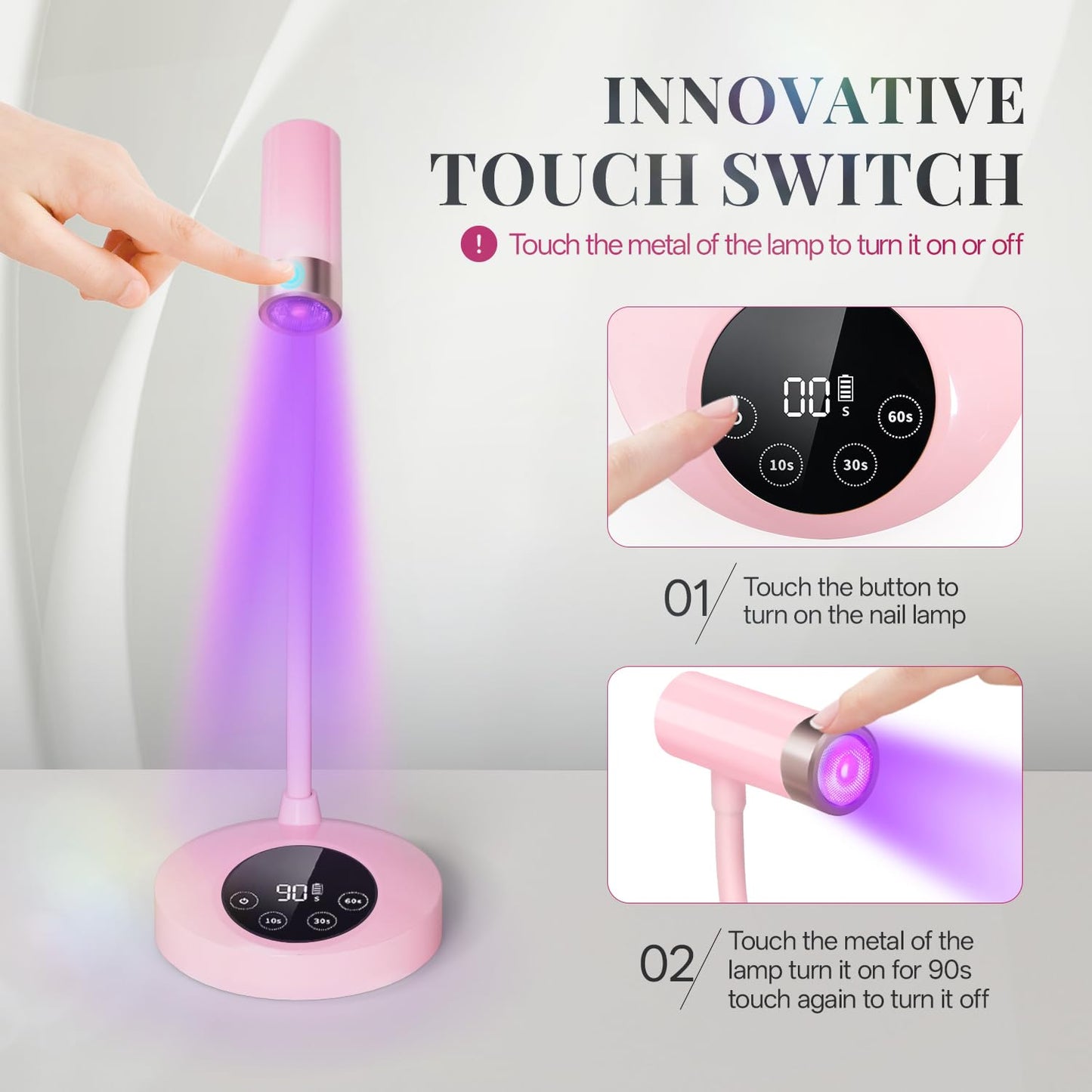krofaue 12W UV Nail Lamp - Professional Auto-Sensing Nail Dryer with 4 Timers, Touch Buttons Rechargeable UV Light for Gel Nails Polish for Home DIY Manicure
