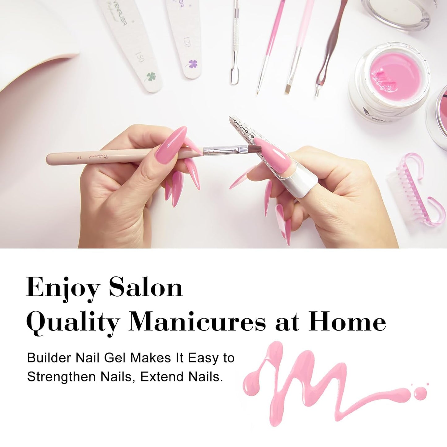 VENALISA Hard Gel for Nails, 50ml Jelly Pink Builder Nail Gel Extension Jelly Strengthener Polygel Nail Art Manicure