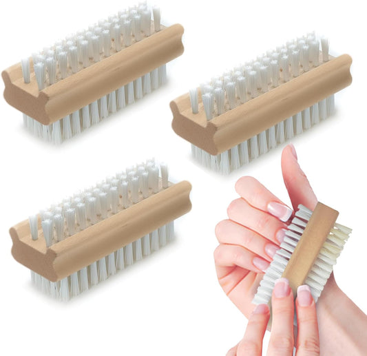 LOLA Classic Hand & Nail Wood Brush, 3 Pack, Heavy Duty 2 Sided Soft & Stiff Bristles, Cleans Hands, Fingernails, Feet & Toenails