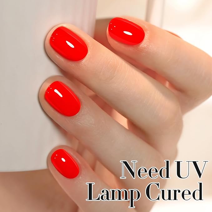 Double Rhythm 0.50 OZ Gel Polish Hema Free Same Color Same Bottle Golden Round Translucent Neutral Natural Milky 15 ML Jelly UV Polish Art DIY at Home (Neon Red-C1016)
