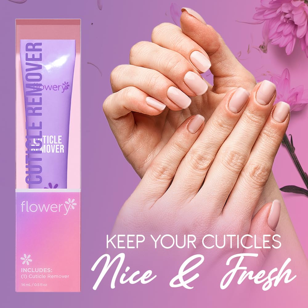 Flowery Cuticle Remover, 2-in-1 Treatment, Softens and Removes Dead Skin Cells, 0.5 Ounce, 1-pack