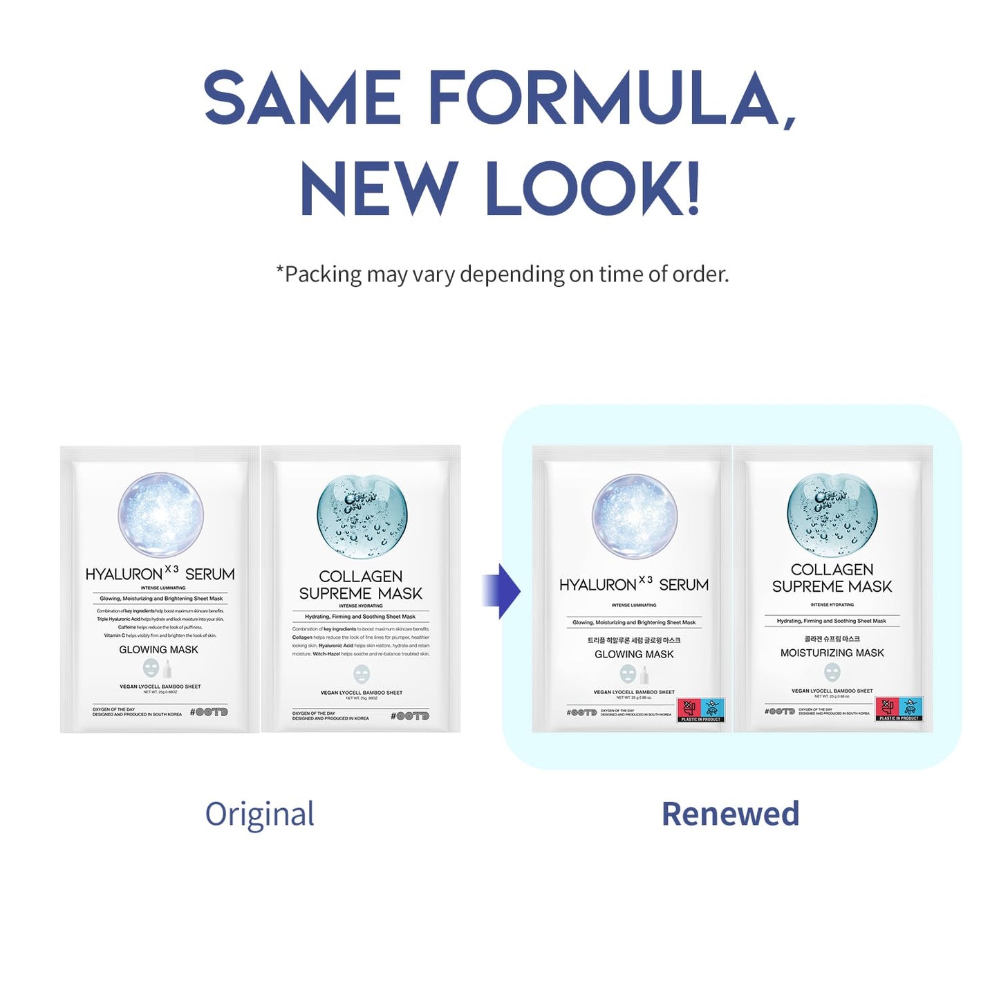 #OOTD Hydrating Soothing Sheet Masks Gift Set for Skincare, Korean Vegan Sheet Mask for Dry, Sensitive Skin, Calming, Smoothing, Brightening, Collagen, Ceramide, Cica, Hyaluronic Acid 30EA