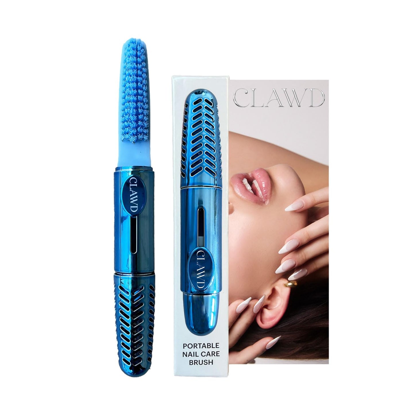 CLAWD Nail Brush for Cleaning Fingernails | Soft Bristle Portable Travel Nail Cleaner Brush for Women | Blue