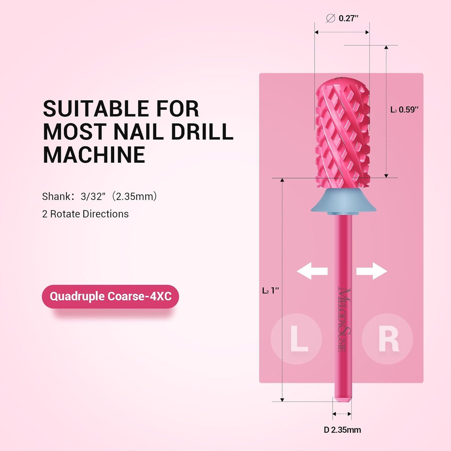 MelodySusie Safety Nail Drill Bits, 3/32'' Smooth Round Top Large Barrel Carbide Bits, Suitable for Manicure Pedicure Cuticle Gel Polishing, Beginners Bits, Pink Blossom, Series Bit-S, 4XC