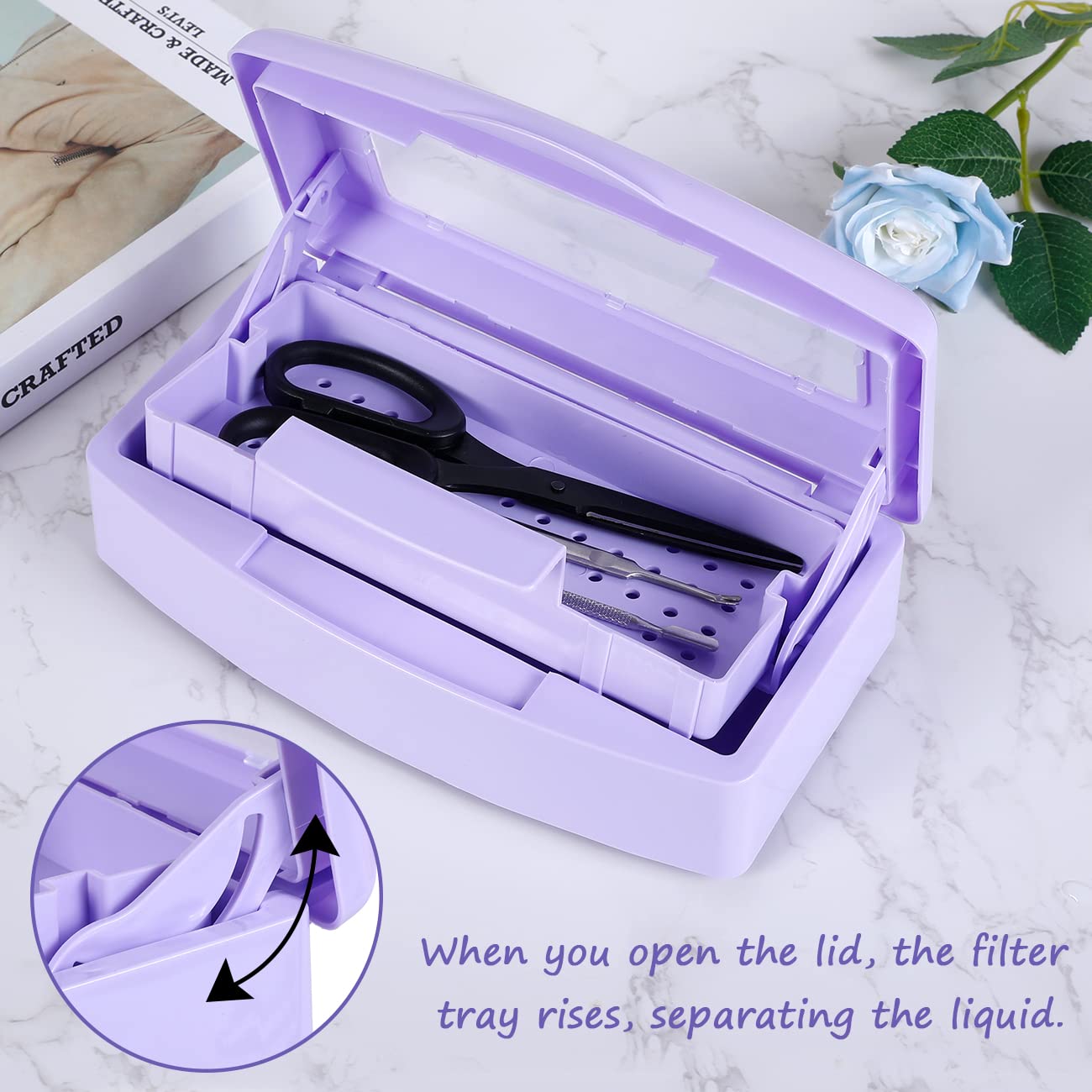 Gusnilo Nail Tool Sterilizer Box barbicide Disinfectant Jar Plastic Disinfectant Container Suitable for Nail Tools Hair Salons Beauty Centers and Manicure and Nail Equipment(Purple)