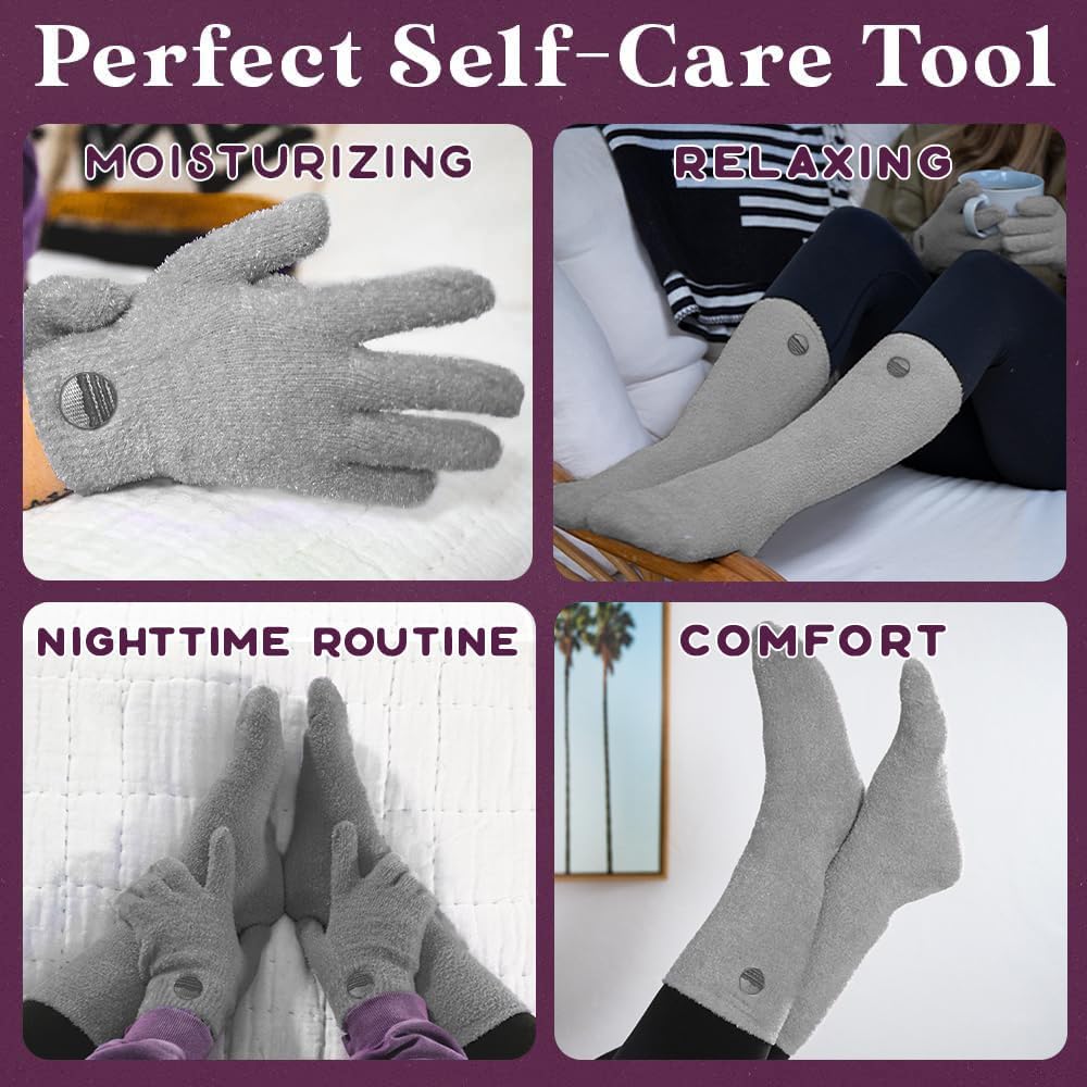 Purple Canyon Aloe Socks and Gloves Set | Light Gray Fuzzy Socks and Gloves Infused with Aloe and Vitamin E | Spa Socks and Gloves for Women