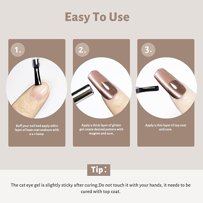 JODSONE Cat Eye Gel Nail Polish 16.5ml Brown Single Colors for Holographic Glitter Cat Eye with Magnet Reflective Translucent Need U V Lamp