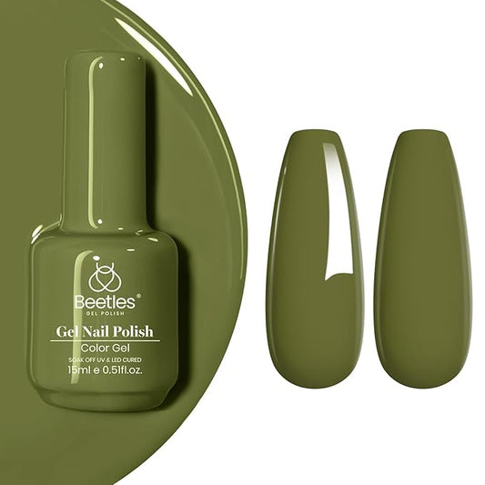 Beetles Olive Green Gel Nail Polish, 15ml Fall Army Green Earth Tone Gel Polish Long-Lasting Soak Off Manicure for DIY Nail Art