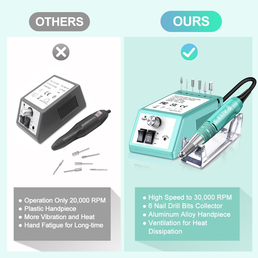 Professional Nail Drill Machine 30000 RPM Efile Electric Nail Filer Kit for Finger Toe Nails, Acrylic Gel Dip Nails, Manicure Pedicure Drill with 6Pcs Bits and 106Pcs Sanding Bands, Green
