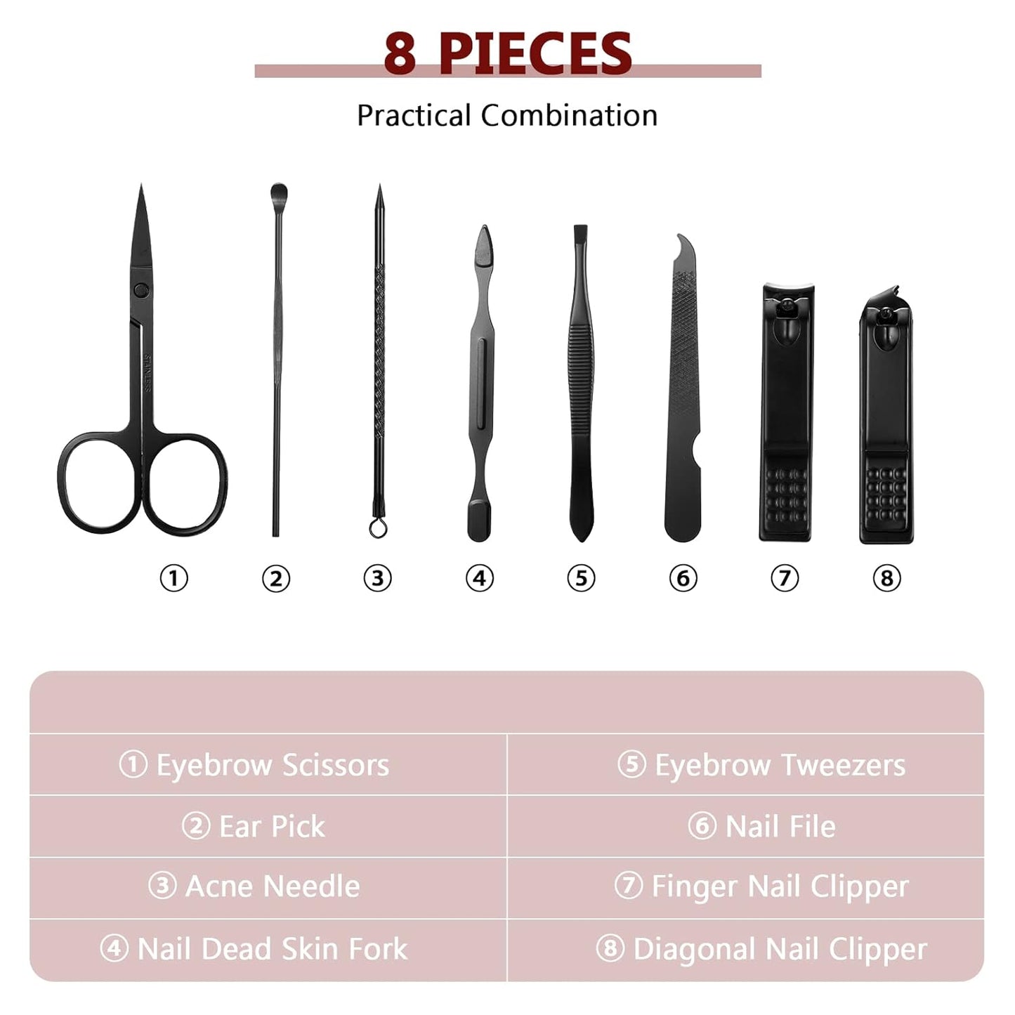 Hanaive 6 Set Manicure Set 48Pcs Nail Clippers Pedicure Kit 8 in 1 Stainless Steel Grooming Kit Professional Nail Care Tools with Luxurious Travel Case for Men Women Gift(Black, Red)