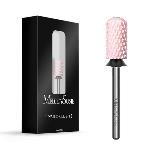 MelodySusie Ceramic Nail Drill Bit, 3/32'' Smooth Round Top Large Barrel Bits, Suitable for Manicure Pedicure Cuticle Gel Polishing, Beginners Bits, Pink, Series Bit-S, Extra Coarse