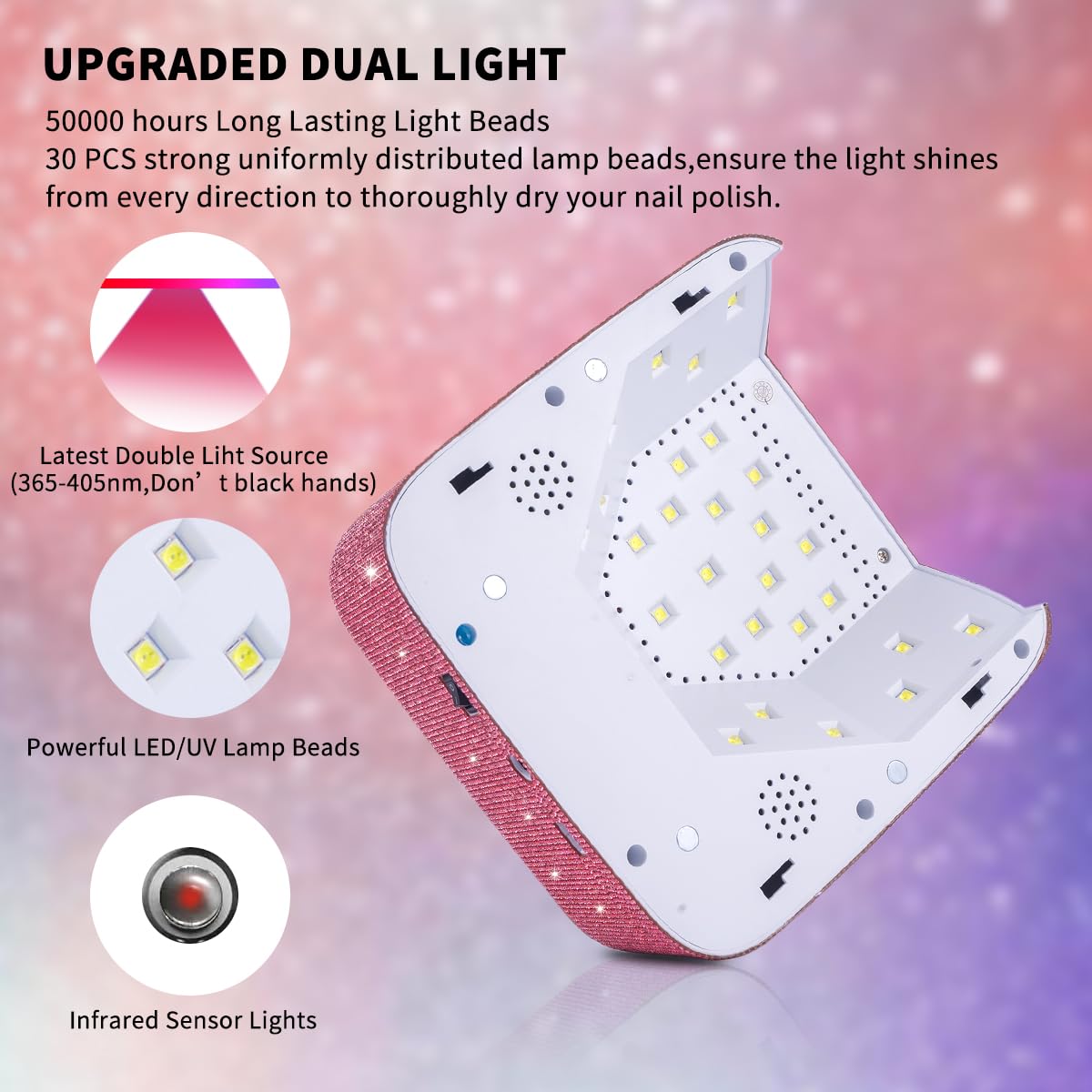 Cordless UV LED Nail Lamp,72W Rechargeable Nail Dryer Gel Polish Light with Large LCD Display,Rechargeable Nail Curing Lamp for Salon & Home (Rose Red Diamond)