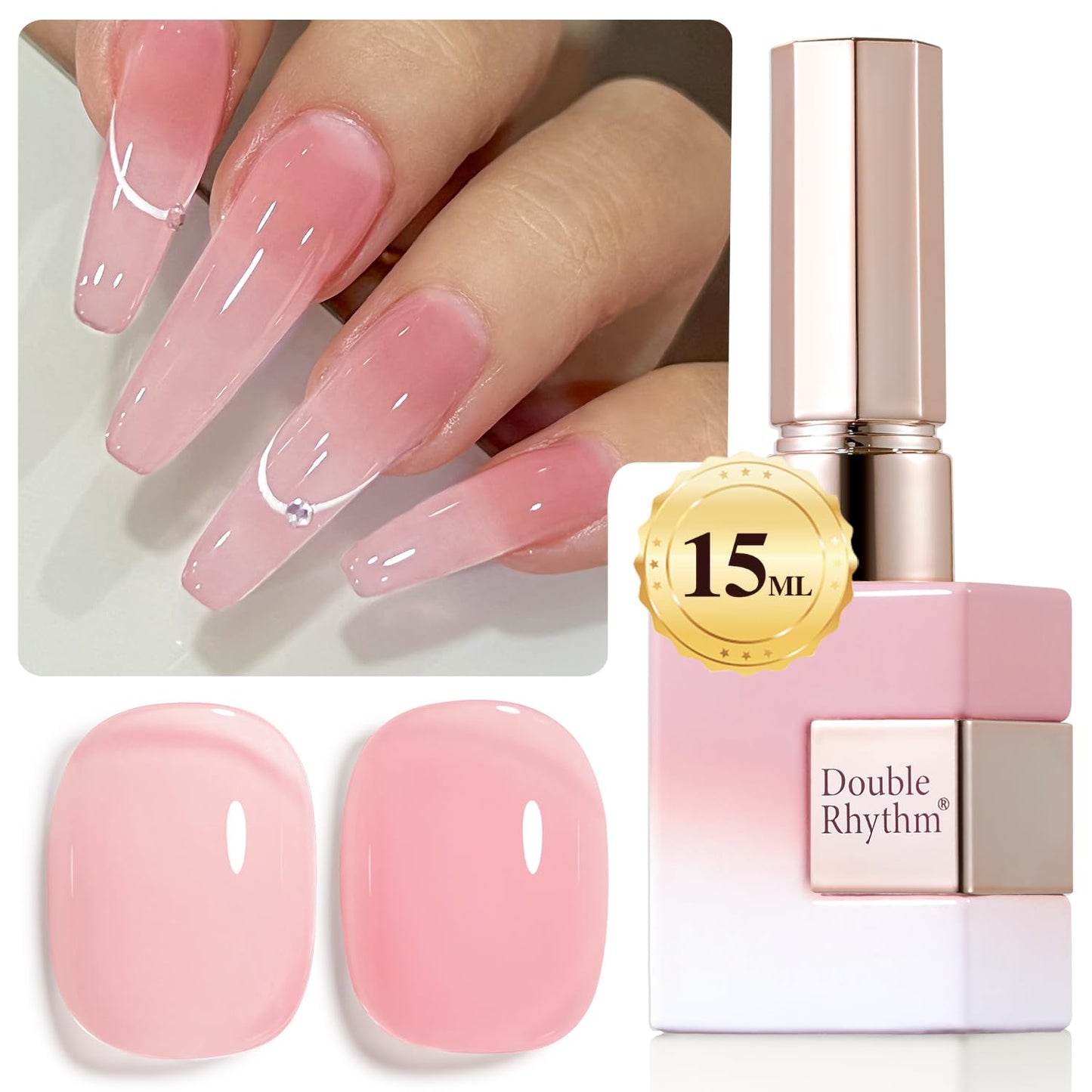 Double Rhythm 0.5Oz Translucent Gel Polish Sheer Neutral Natural Light Milky Same Color Same Bottle 15ML Jelly Gel Polish Art DIY at Home (Milky Pink-A1401)
