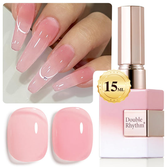 Double Rhythm 0.5Oz Translucent Gel Polish Sheer Neutral Natural Light Milky Same Color Same Bottle 15ML Jelly Gel Polish Art DIY at Home (Milky Pink-A1401)