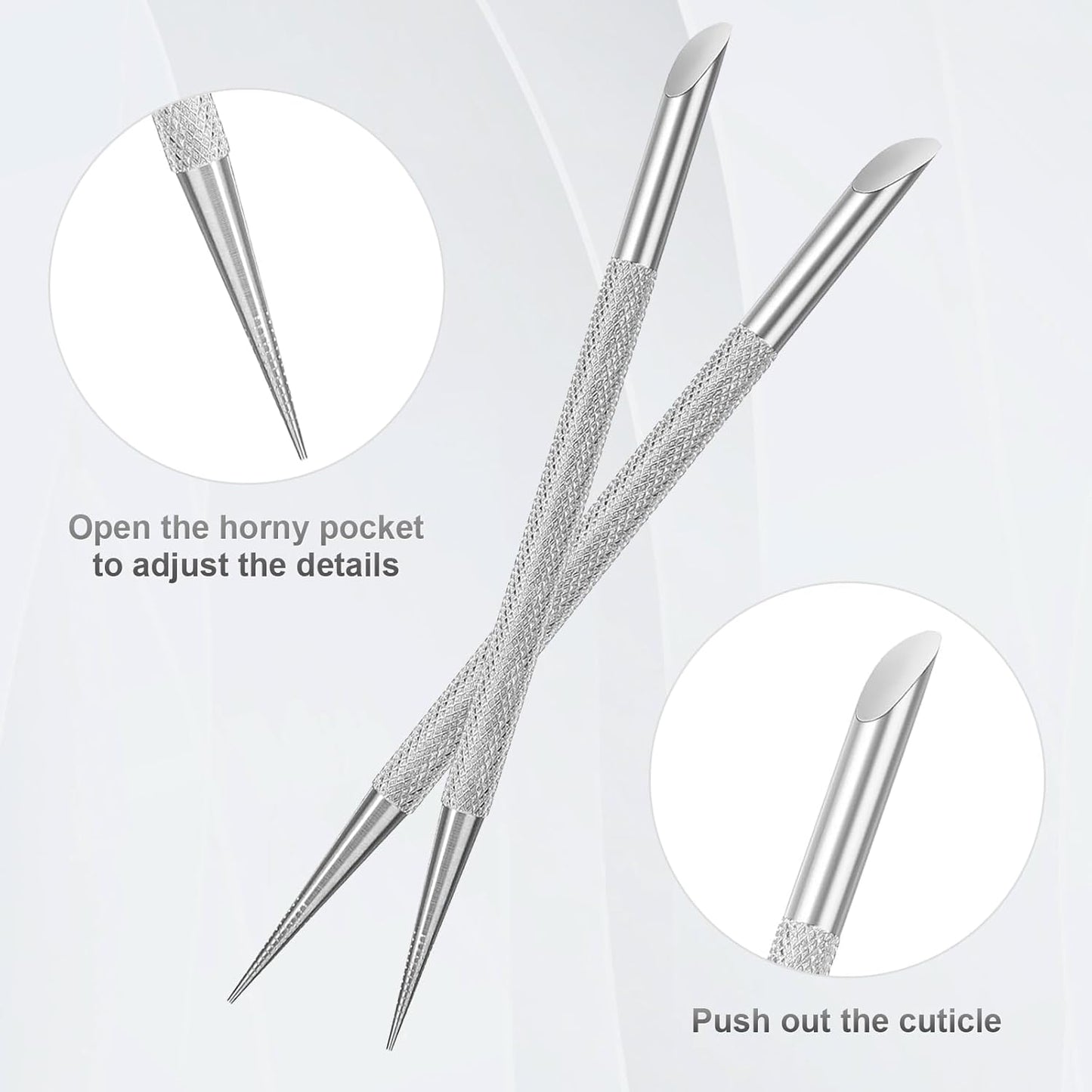 2Pcs Nail Cleaning Cuticle Stick Tool, Stainless Steel Cuticle Pusher, Nail Polish Remover tool, Professional Pedicure Nail Art Care Portable Nail Cleaner for Fingernails Toenails Manicure