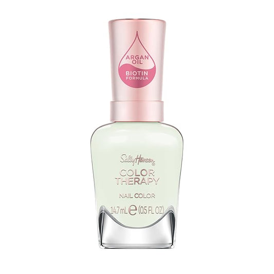 Sally Hansen Color Therapy Nail Polish | Biotin, Argan Oil, Long Lasting, Healthy Nails, Nail Strengthener, Opaque | 120 Morning Meditation | Light Green Nail Color