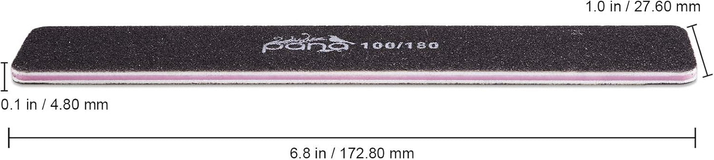 10PCS Jumbo Size PANA Professional Double Sided Nail Files - Black, 100/180 Grit - Emery Board Nail Buffering File Manicure Pedicure Nail Polisher Washable