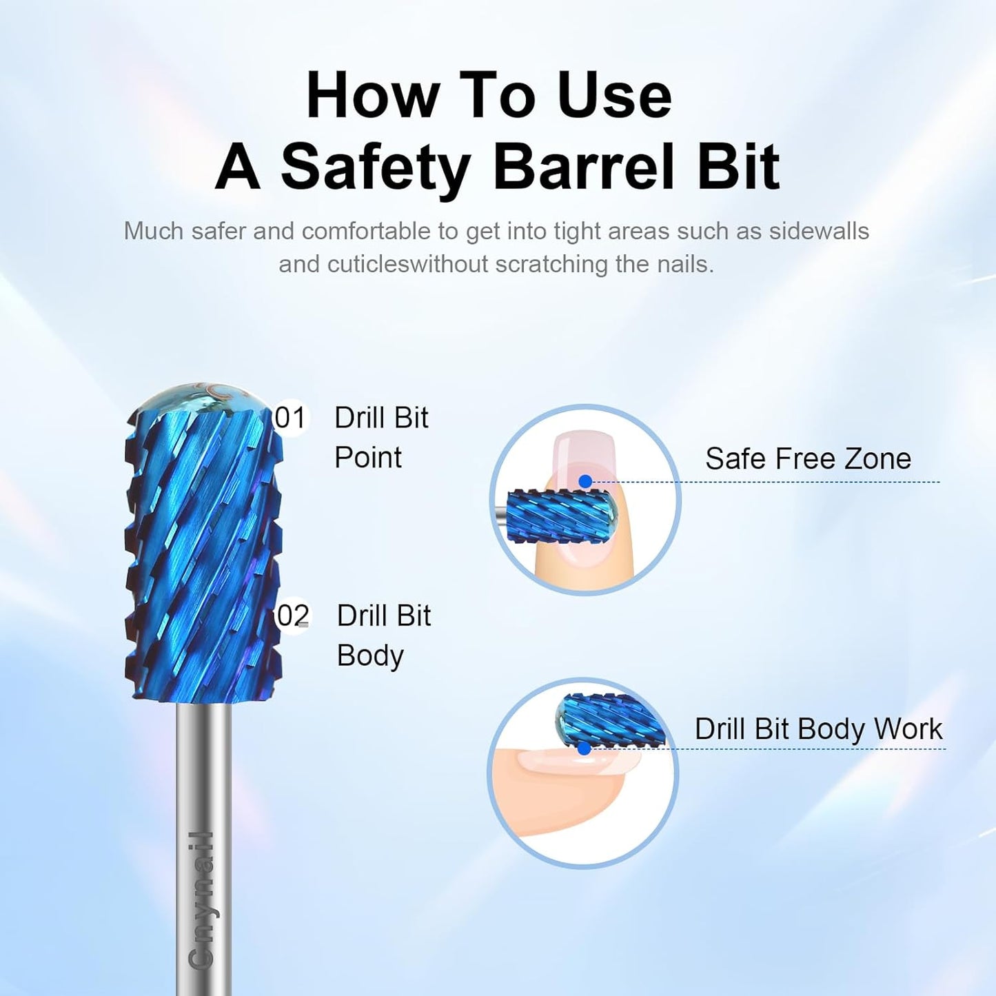 3/32" Large Barrel Smooth Round Top Tungsten Carbide Nail Drill Bit Safety Bit for Gel & Acrylic Removal, 2-Way Rotating Efile Tip, Salon Electric File Accessory (3XC Grit, Blue)