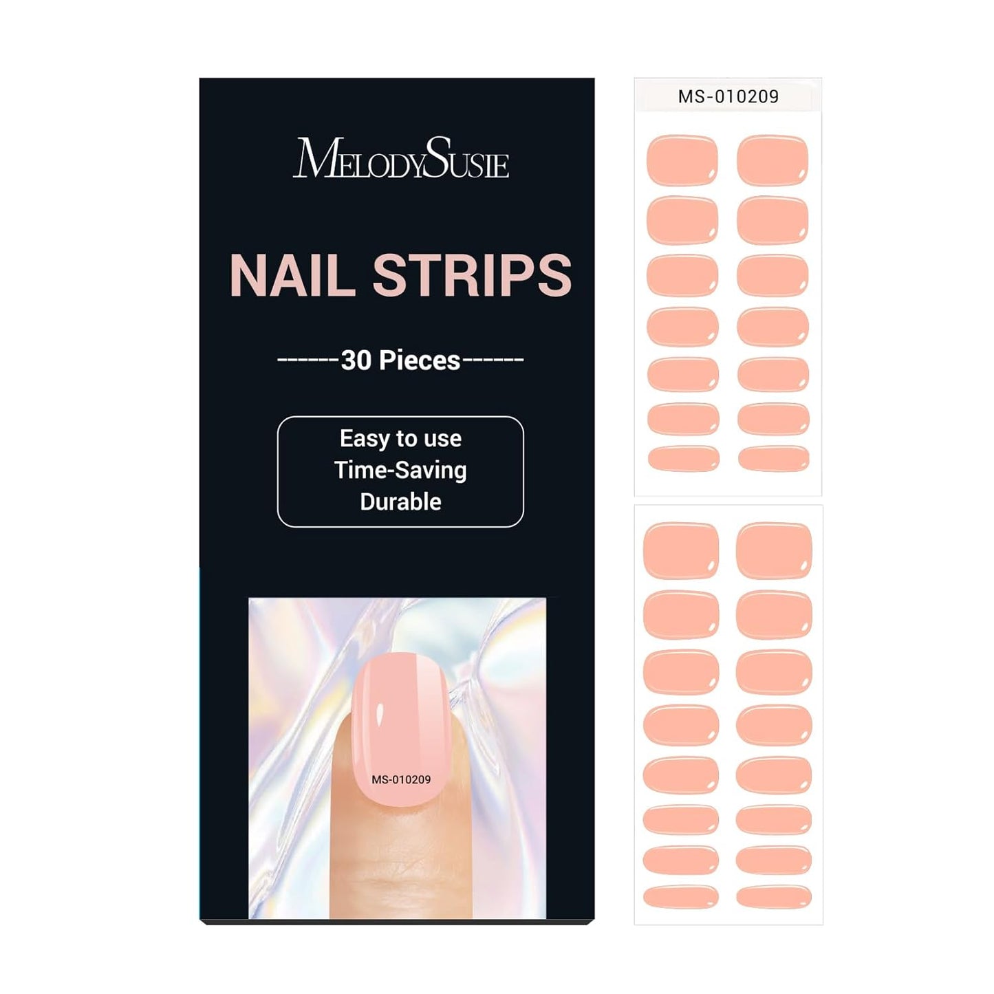 MelodySusie 30PCS Semi Cured Gel Nail Strips (Jelly Coral), Works with Nail lamp, Salon Quality, Long Lasting, Easy to Apply and Remove, Includes 2 Prep Pads, Nail File and Wooden Stick