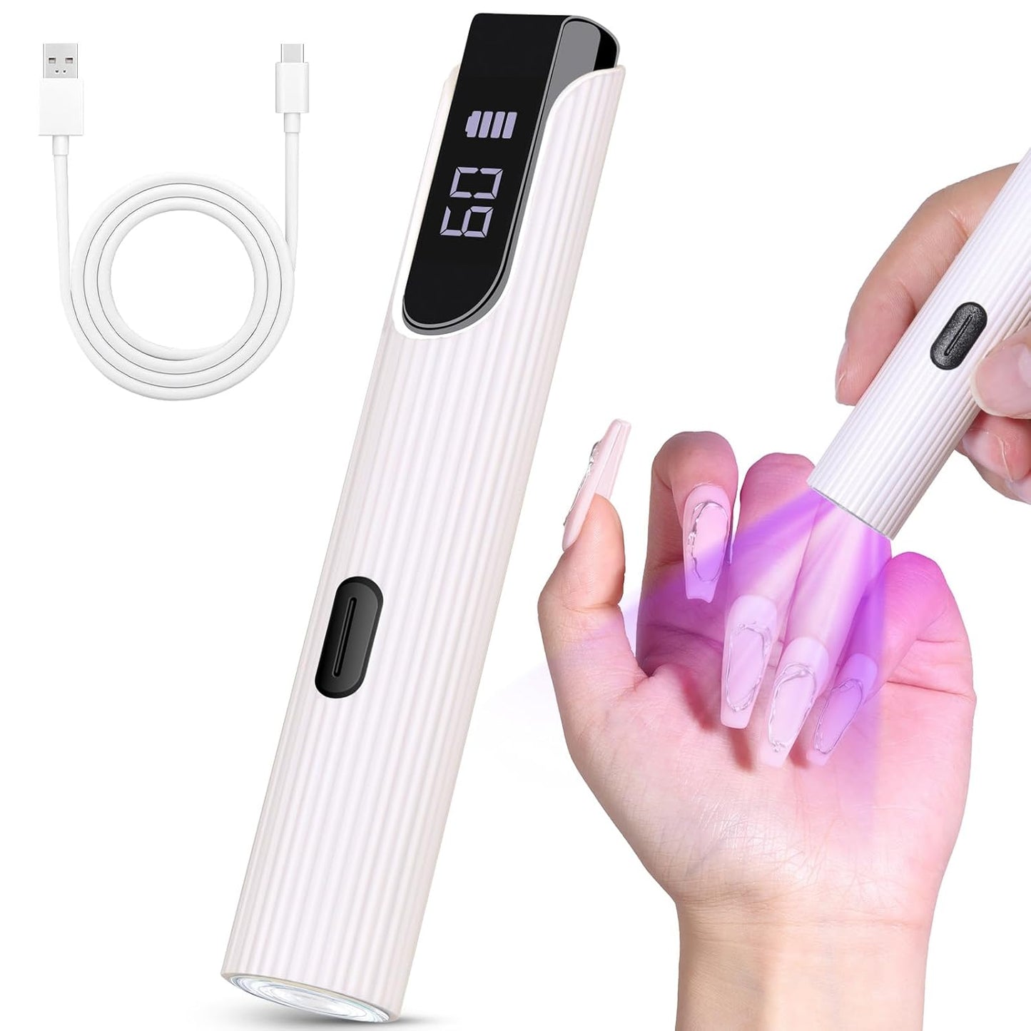 Handheld UV Light for Gel Nails, Nude Pink Gel Light for Nails Cordless Nail Lamp Rechargeable with Led Display Nail Dryer for Rhinestone Glue Decoration DIY at Home